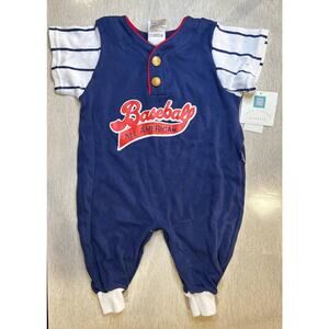 Spring & Summer Baby's Blue Baseball One-Piece with Striped Arms - NWT - 9mo